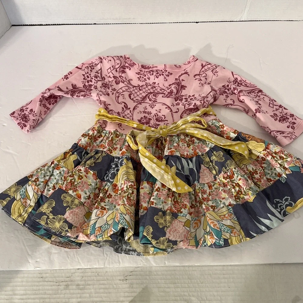 Haute Baby Pieced Tiered Ruffled‎ Dress with Sash Tie Girls Size 18M